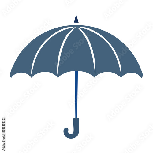 Stylized blue umbrella with white ribs against a black background protection from rain weather illustration clip art icon for design
