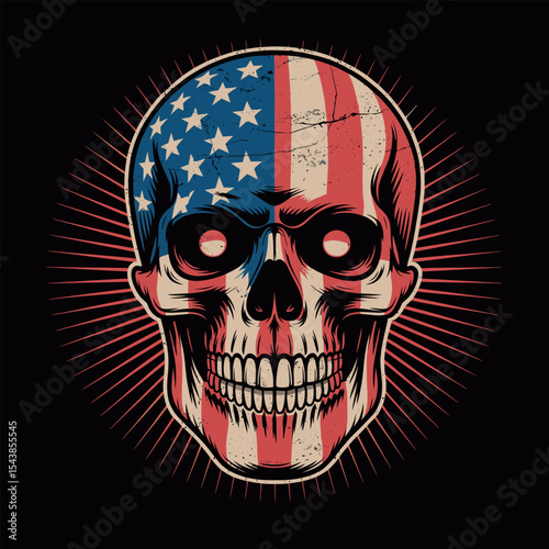 American Flag Skull Graphic Design with Grunge Texture