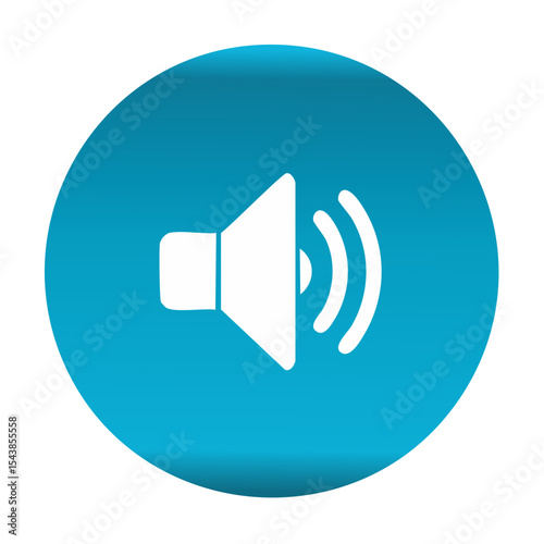 Blue sound icon with white speaker silhouette for notification or audio level setting application interfaces and design assets