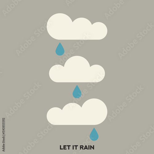 Clouds with Raindrops. Cartoon Clouds with Rain flat vector illustration. Nature. Weather. 