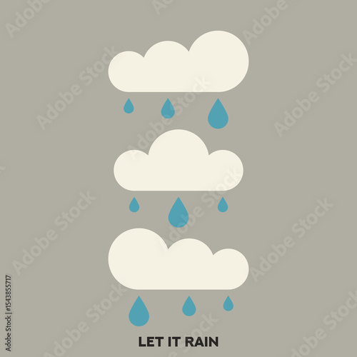 Clouds with Raindrops. Cartoon Clouds with Rain flat vector illustration. Nature. Weather. 