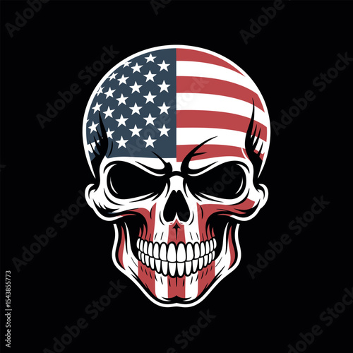 American Flag Skull Design on Black Background
