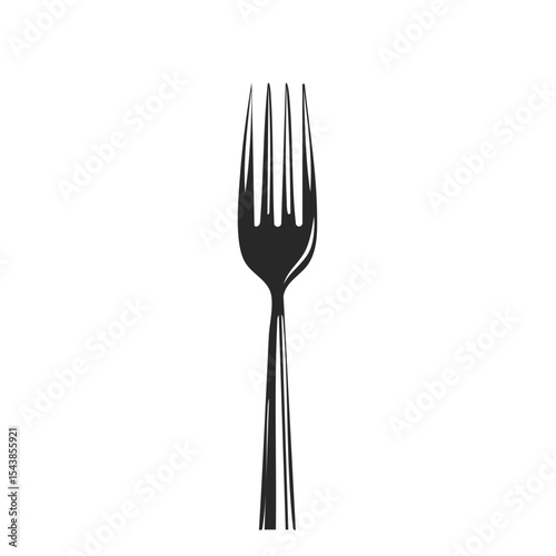 Isolated illustration of a fork against a black background, depicting dining and food themes in a simple graphic design.