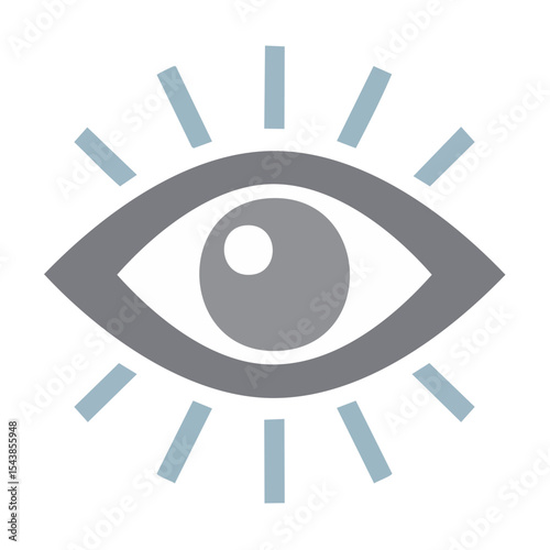 Stylized eye icon with light rays emanating from it, concept of vision and observation