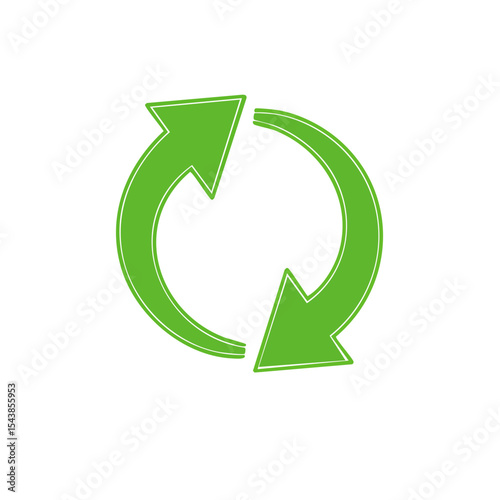 Symbolic green circular arrows depicting recycle, reuse, or regeneration processes isolated on black