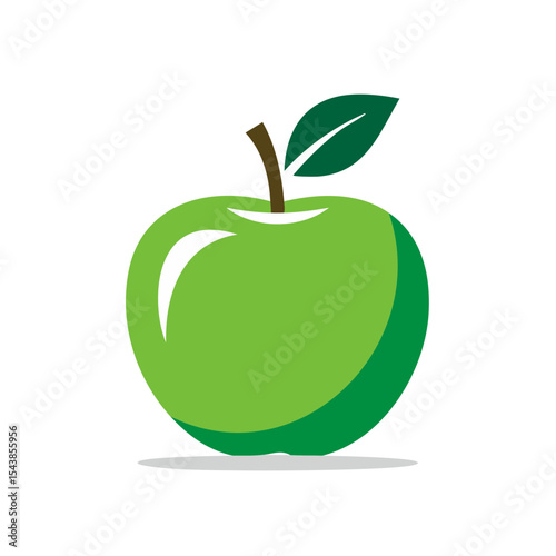 Illustration of a Green Apple with Stem and Leaf on a Black Background