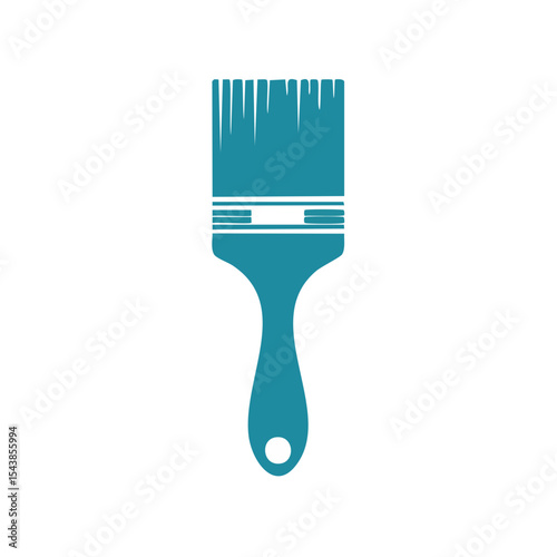 Teal Paintbrush Illustration on Black Background Artist Tool Painting Equipment Artwork Brushstrokes Handle Crafts Projects