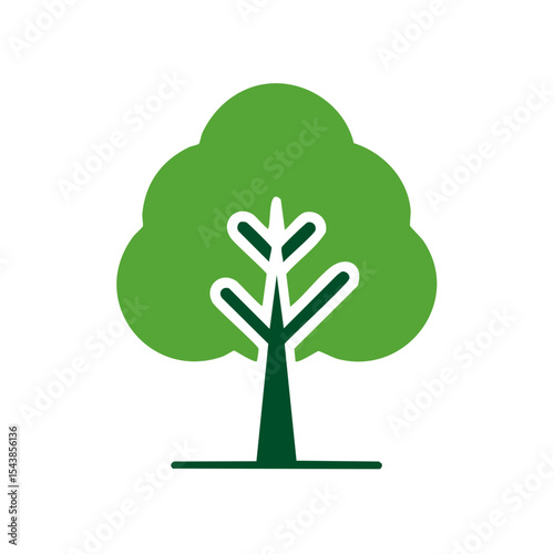 Iconic Simple Tree Symbol with Rounded Green Canopy and Dark Trunk Illustration on Dark Background