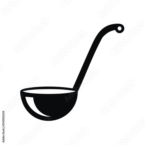 Stylized Black and White Ladle Illustration with Minimalist Design on a Black Background