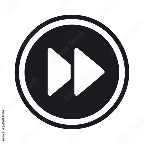 White fast forward icon in a dark gray circle for media player interface