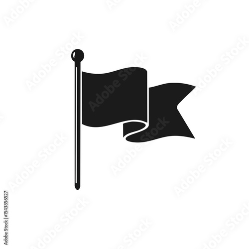 Isolated Black Flag Waving on a Pole, Icon on Dark Background