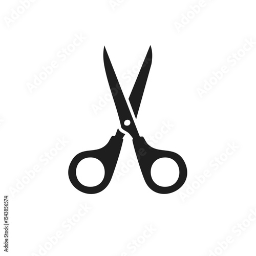 Open scissors with gray handles and blades against a black background, cutting tool