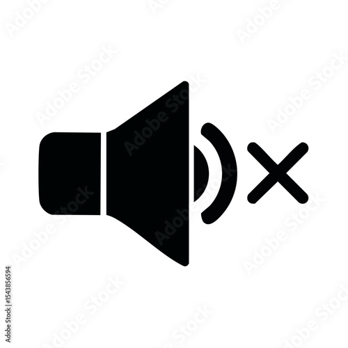 Mute Volume Icon with Cross for Sound Off or Disable Audio Setting, Black Symbol
