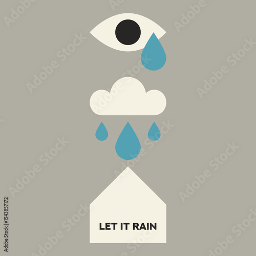 Cloud with Raindrops and House icon. Eye symbol with Teardrop. Cartoon Cloud with Rain flat vector illustration. Nature. Weather. Environment.