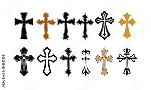 Distinct Christian cross collection in hand-drawn modern vector illustration, solid silhouette style, with sharp, well-defined edges and crisp, easily editable and scalable.
