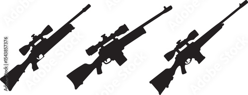 black silhouettes of three assault rifles, centered against a plain white background
