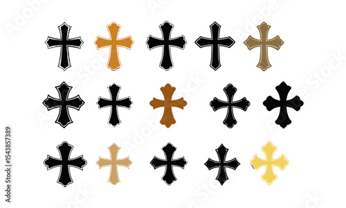 Distinct Christian cross collection in hand-drawn modern vector illustration, solid silhouette style, with sharp, well-defined edges and crisp, easily editable and scalable.
