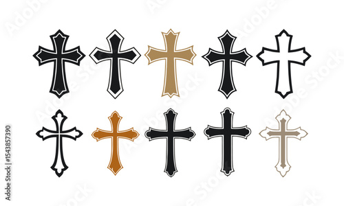 Distinct Christian cross collection in hand-drawn modern vector illustration, solid silhouette style, with sharp, well-defined edges and crisp, easily editable and scalable.