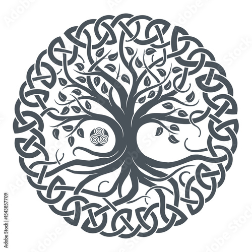 Celtic tree of life, tribal print, braided knots.