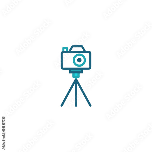 Colorful camera icon on tripod stand for photography projects and designs red lens flat blue image style media shoot tripod icon silhouette vector illustration