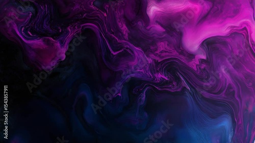 Abstract flowing purple and blue liquid motion, seamless video loop for creative backgrounds, branding visuals, music videos, art installations, deep and vibrant tones, with copy space in center