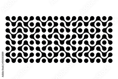 Black pattern of metabol dots on white background. Abstract geometric figures of connected molecules. Modern vector design.