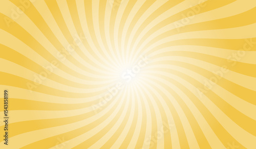Yellow swirl sunburst background. Maize crayola yellow radial retro glowing rays banner. Abstract retro whirlwind starburst vector abstract background. Twisted radial illustration.