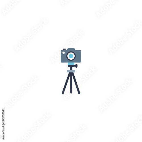 Colorful camera icon on tripod stand for photography projects and designs red lens flat blue image style media shoot tripod icon silhouette vector illustration