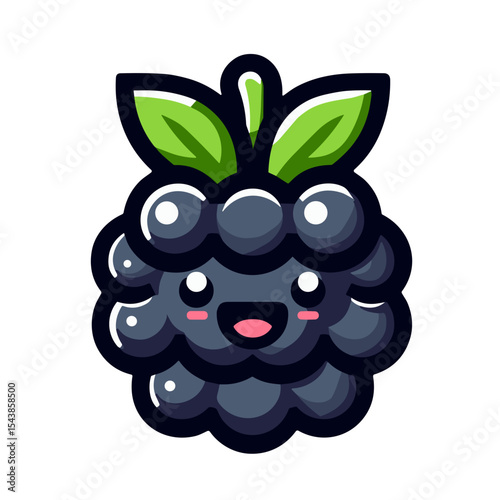 Playful smiling blackberry character representing health, freshness, and fruity joy on transparent background