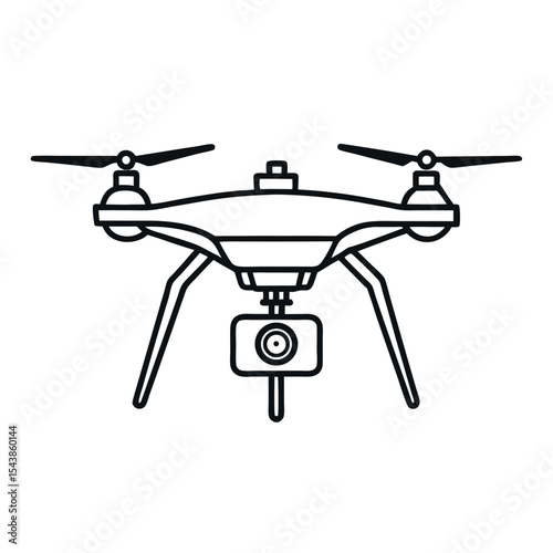 Line-drawn vector icon of a drone with a camera. Ideal for aerial photography, videography, surveillance, tech apps, delivery services, and modern UAV interface design.