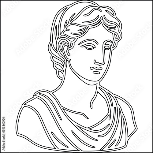 Minimalist line drawing of a classical sculpture