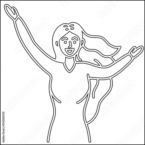 Minimalist line drawing of a woman with long hair