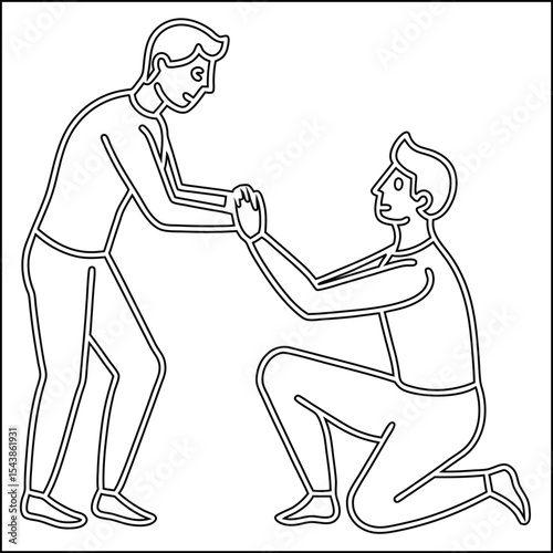 Minimalist single line drawing of two figures