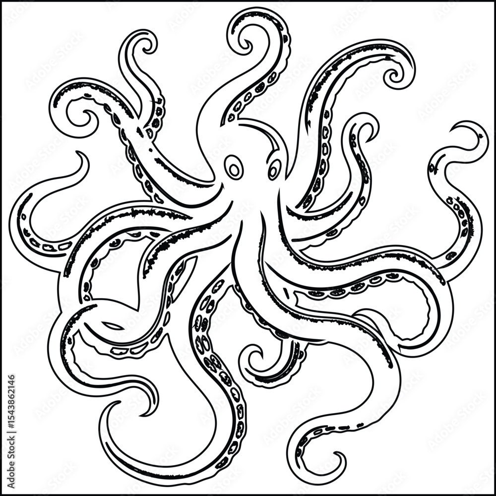 Fototapeta premium Black and White Octopus Tentacles Vector Illustration