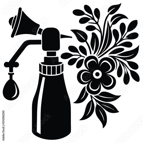 Paint sprayer with various floral decoration silhouette black vector art design