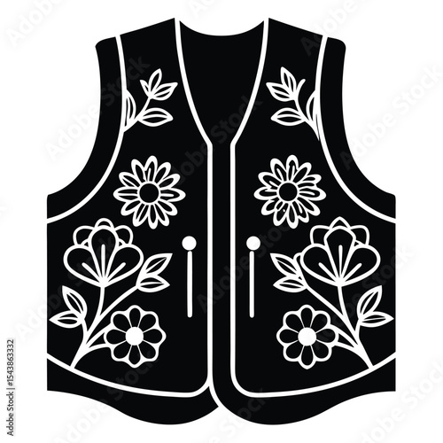 Safety vest with various floral decoration silhouette black vector art design