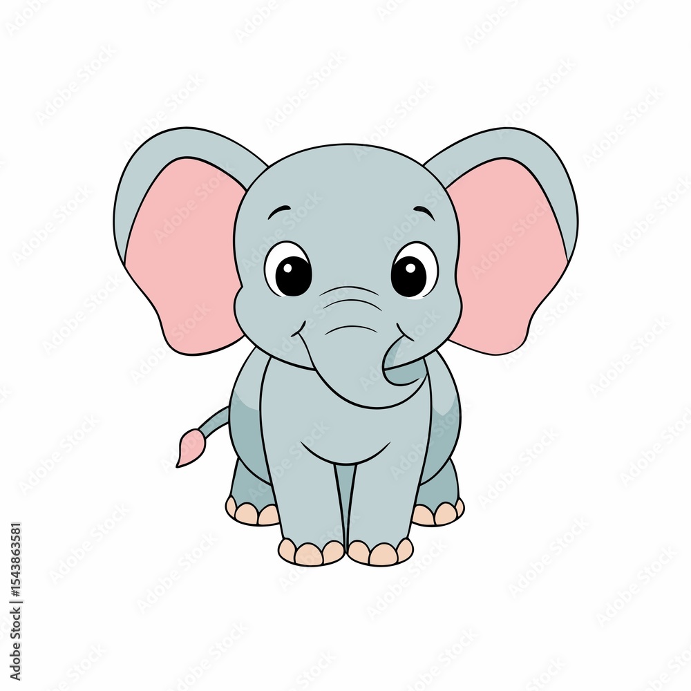 Fototapeta premium Cute cartoon baby elephant isolated on white background