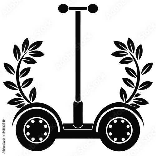 Segway with various floral decoration stylish silhouette black vector art design