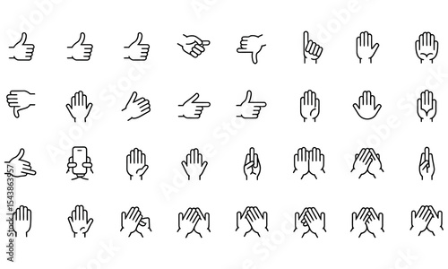 Collection of hand gestures icons line art