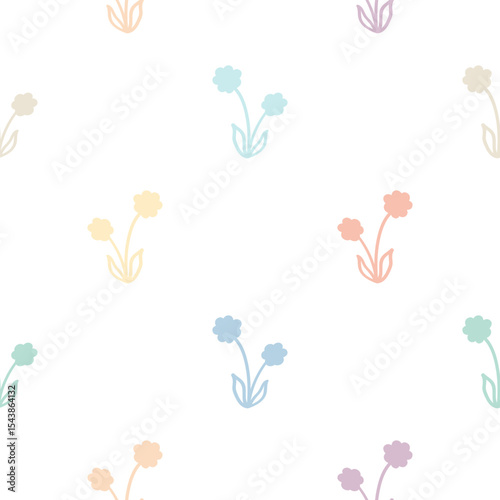 Primitive minimalist vector seamless pattern. Doodle floral delicate print on a white background.