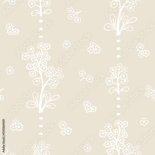 Doodle floral print. Primitive minimalist vector seamless pattern. Delicate flowers in boho style.