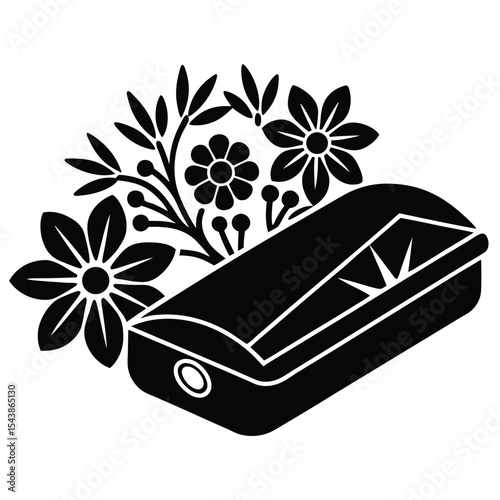 Stud finder with various floral decoration silhouette black vector art design