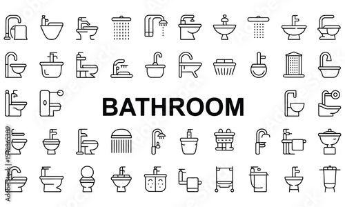 Bathroom fixtures and fittings icon set