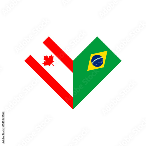 friendship concept. heart shape icon of canada and brazil flags. vector illustration isolated on white background