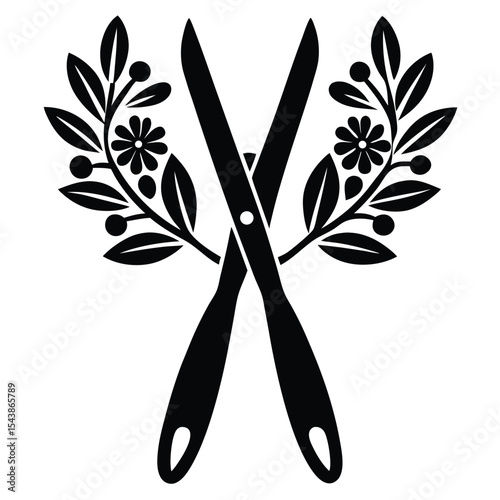 Tongs with various floral decoration stylish silhouette black vector art design