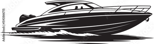 Speedboat Vector Illustration Silhouette of a Motorboat on the Water