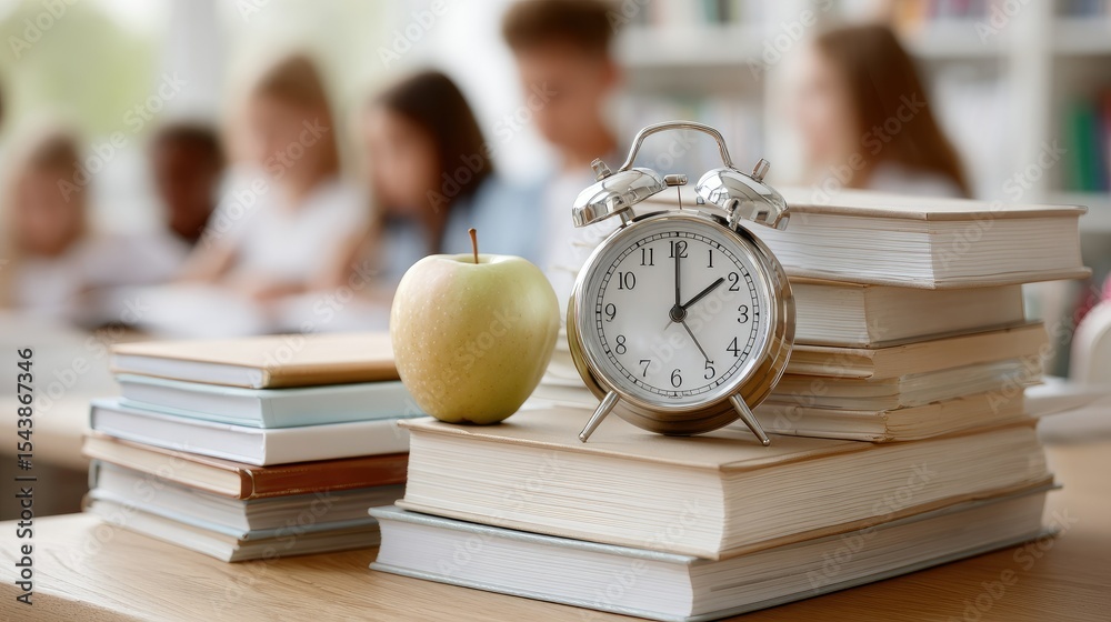 Tranquil classroom setting with students engaged and clock highlighting importance of time management in academic life Tranquil classroom setting with students engaged and clock highlighting importance of time management in academic life