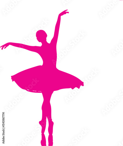  Black silhouette of a ballerina mid-pirouette on plain white background

