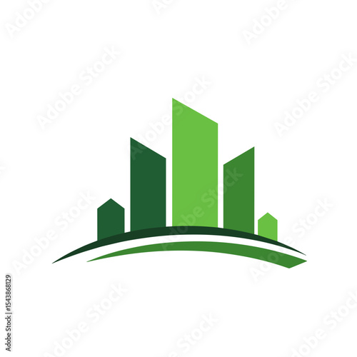 Silhouette of sustainable construction skyline with green accents, symbolizing eco-friendly building practices and urban environmental harmony