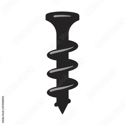 Metal screw isolated on white background, macro view of construction fastener for architectural hardware or engineering content